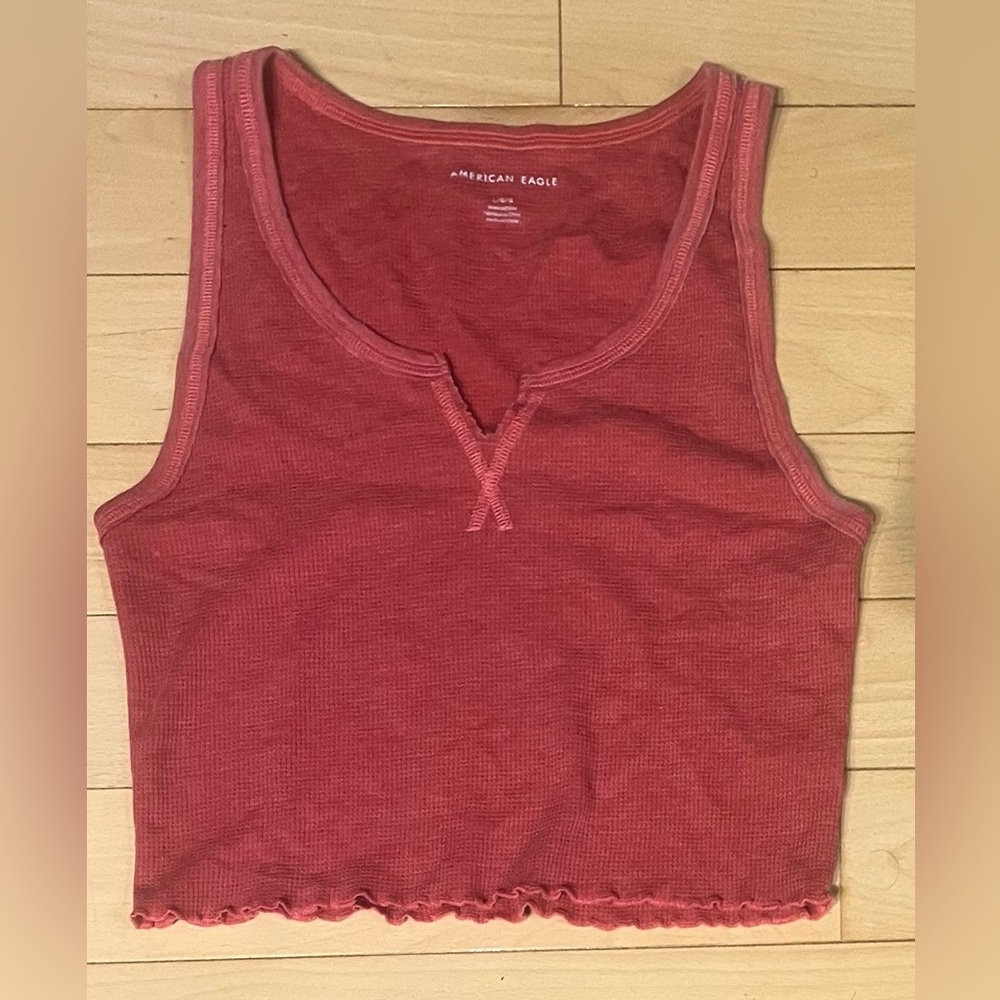 AE Notch Neck Tank Top in Red
